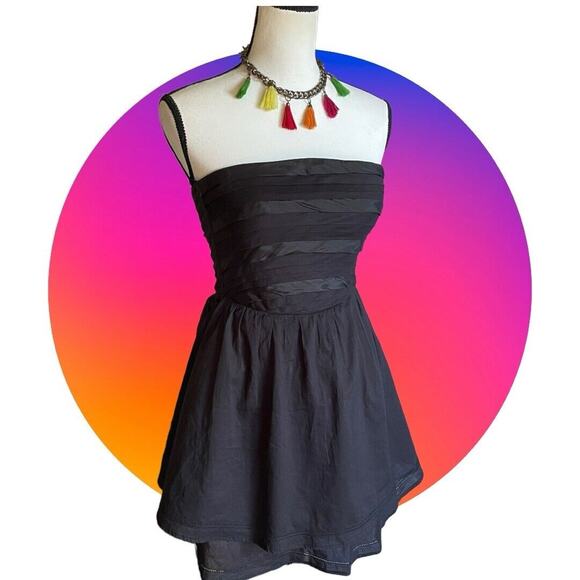 Maje Women's Black Cotton Silk Strapless Flirty Fit Flare Mini Dress sz 1 XXS 00 - Picture 2 of 15